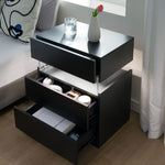 ZUN LED Nightstands 3 Drawer Dresser for End Table with Acrylic Board LED Bedside Tables for W2371P173485