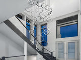 30 Ring High Ceiling Chandelier Foyer, Black Modern LED Large Staircase Long Chandeliers Light 64808935