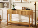 Mid-Century Modern Fluted Console Table with 2 Drawers & Open Shelf, Oak Finish Narrow Entryway W2557P515569