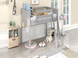 Twin Size Wood Low Loft Bed with Ladder, ladder can be placed on the left or right, Gray WF313084AAE