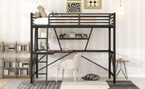 ZUN Full Size Loft Metal&MDF Bed with Desk and Shelf, Black 26455589