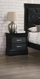 1pc Modern Glam Style Two Drawers Nightstand Black Finish Solid Wood Crystal-Like Button Tufted B01181413