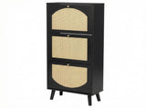 Rattan-fronted 3-tier shoe cabinet, particleboard, 54*24*135 cm, black 49493936