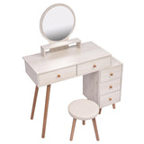 ZUN CRAZY ELF Makeup Vanity Table with Cushioned Stool, Large Capacity Storage Cabinet, 5 Drawers, Large 81142698