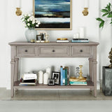 Classic Retro Style Console Table with Three Top Drawers and Open Style Bottom Shelf, Easy Assembly 35752405