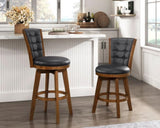 Button-Tufted Swivel Bar Chairs Set of 2, Upholstered Seat and Back Chestnut Finish Solid Wood B011P220996