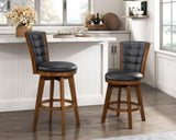 Swivel Counter Height Chairs Set of 2, Button-Tufted Upholstered Seat and Back Chestnut Finish Solid B011P220995