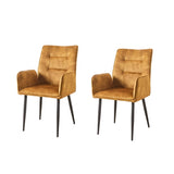 Modern Velvet Dining Chairs 2-Piece Set - Soft Cushioned Seats with Iron Frames in Mustard Yellow N842P284568Y