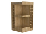 Natural Oak Corner Bar Cabinet with Wine Rack and Open Shelf B062P290259