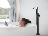 Freestanding Bathtub Faucet Tub Floor Mount Bathroom Faucets Brass Single Handle with Hand Shower 18737631