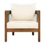 Acacia Wood Outdoor Club Chair with Handwoven Rope Accents & Curved Backrest - Water-Resistant Boho N767P265743A