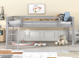 Twin Size Wood Low Loft Bed with Ladder, ladder can be placed on the left or right, Gray WF313084AAE
