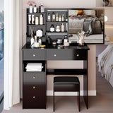 37" Middle Size Left Drawer Desktop Vanity Table Cushioned Stool, Extra Large Right sliding W3258P293195