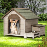 ZUN Outdoor fir wood dog house with an open roof ideal for small to medium dogs. With storage box, W142784557