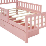 Twin Size Wood Platform Bed with Guardrails on Both Sides and Two Storage Drawers ,Pink N733P172696H