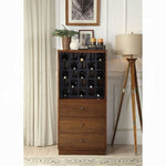 ZUN Walnut Wine Cabinet with 3 Drawer B062P209332