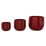 3 Pieces Ceramic Flowerpot, Modern Planter for Patio, Garden or Windowsills - Bean Paste Red W3273P321467