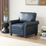 Living Room Sofa Single Seat Chair with Wood Leg Navy Blue Faux Leather W1097125453