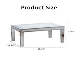 Silver Coffee Tables for Living Room with Dazzling Crushed Crystal Border, Clear Glass Rectangle W3081P326484