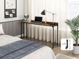 Rustic Brown Wood Finish Multipurpose Over the Bed Desk with Adjustable Height, Metal Legs with B011P244981