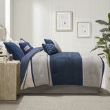 7 Piece Faux Suede Comforter Set Blue King B03596785