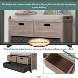 Storage Bench with Removable Basket and 2 Drawers, Fully Assembled Shoe Bench with Removable Cushion 20282827