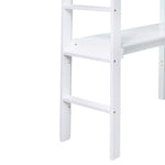 ZUN Twin High Loft Bed, Rubber Wood Loft Bed with Safety Guardrail, built-in desk, ladder,White W504P206979