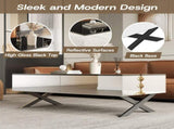 Rectangular Mirror Coffee Table for Living Room with Storage and Metal Base, 2 drawers, Black High N735P350387B
