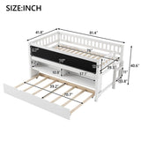 Twin Size Wood Low Loft Bed with Storage Shelves, Blackboard and Trundle, White N709P256926K