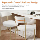 ZUN Boucle Upholstered Dining Chairs with Curved Backrest & Gold Metal Legs Set of 2, Beige W2740P214250