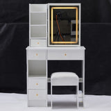 ZUN Small Size Left Drawer Desktop Vanity Table + Cushioned Stool, Touch Control Sliding LED Mirror, W936P226031