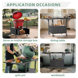 Outdoor Grill Table for Big Green Egg Style BBQ, Metal Grill Cart 2 Folding Panels, Compatible 82804364