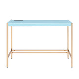 Rectangular Writing Desk with USB Port, Baby Blue and Gold B016P326059