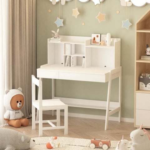 ZUN Modern classic desk, children's desk, solid wood desk, bedroom boy and girl family desk and chair W679126463