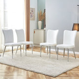 Modern minimalist dining chairs, office chairs. 4-piece set of white PU seats with silver metal W1151P268760