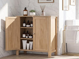 Natural wood finish, melamine-faced MDF, 23.6*11.81*31.5in, double-door bathroom tall cabinet 25744577