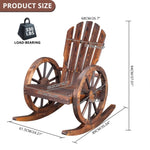ZUN 60*89*94cm Garden Outdoor Fir with Wooden Wheel Wooden Rocking Chair Carbonized Color 86823396