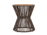 Outdoor Side Table, Dark Grey Rope and Acacia Wood, 25.80" Height, 16.14" Diameter, Elegant Long N770P354691D