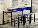 59 inch bar table, dining table, sofa table with power socket and LED light, 3 saddle stools, W2972P313230
