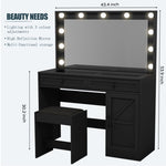 ZUN 43.4"Makeup Vanity Table, Makeup Table with Large Mirror and 11 LED Light , Brightness Adjustable, W2386P199525