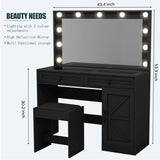 ZUN 43.4"Makeup Vanity Table, Makeup Table with Large Mirror and 11 LED Light , Brightness Adjustable, W2386P199525