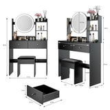 17" Round LED Mirror Vanity Table Soft Cushion Stool Set, Large Mirror, Touch Switch, 3 colors, W3258P311350