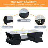 ON-TREND 6mm Glass-Top Coffee Table Open Shelves and Cabinets, Geometric Style Cocktail Table WF299270AAB