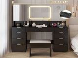 Large Vanity Table Set with 3 Opening Mirrors and LED Lights, Vanity Table with Full Storage Behind 28836264
