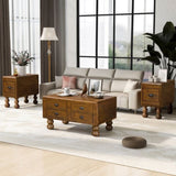 Solid Wood Rectangle Coffee Table for Living Room, 40-Inch Antique Coffee Table with 4 Drawers, Wood W1202P176741