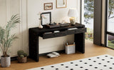 TREXM Curved Table with Storage, Wooden Entryway Table with 2 Drawers, Farmhouse Rustic N715P244723B