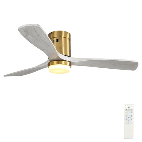 ZUN 52 Inch Decorative LED Ceiling Fan With Dimmable LED Light 6 Speed Remote 3 Solid Wood Blades W934102584