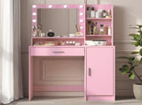 Vanity Desk with Mirror & Light, Large Drawer Three Level Storage Dresser, 3 Lighting Modes W2386P233036