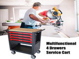4 DRAWERS MULTIFUNCTIONAL TOOL CART WITH WHEELS AND WOODEN TOP W110265906