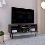 ZUN Tv Stand for TV´s up 52", Three Open Shelves, Two Flexible Drawers, Dark Walnut B097133050